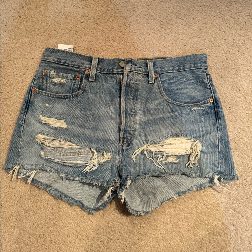 Levi's 501 Distressed Light Blue Denim Jean Shorts